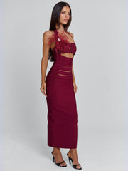 LUNABELLE MIDI DRESS BURGUNDY